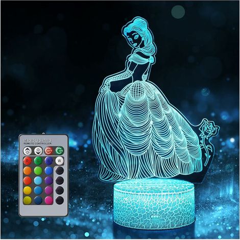 VURAHOME - Veilleuse Princesse, 16 Couleurs Changeantes Princesse Lampe avec Télécommande, Princesse Cadeaux pour Filles, Princesse Jouet, Princesse 3D Lumière pour Enfant Adultes Cadeau d'anniversair (1/5)