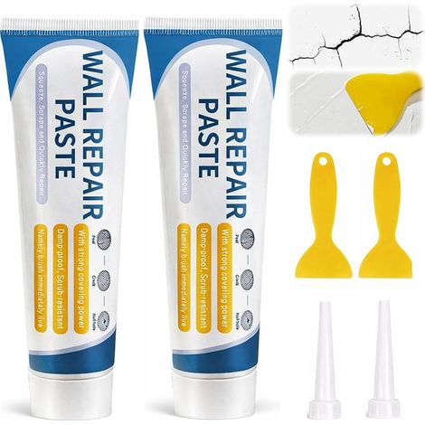 Lot de 2 Enduits de Rebouchage Blanc Séchage Rapide 100 g – Kit Réparation Mur avec Grattoir (1/5)