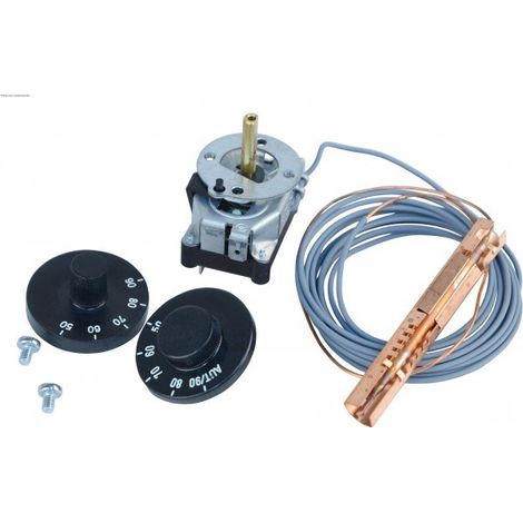 Régulateur de température 90°C – Aquastat pour chaudière – Acier et ABS – Plage de réglage 50-90°C – Câble de connexion inclus – Buderus (1/5)