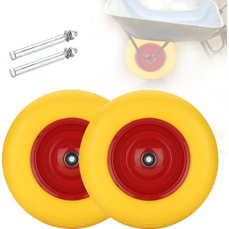 Jiubiaz 2x Sackkarrenrad, pannensichere Vollgummireifen, 4.80 / 4.00 - 8Stahlfelge, 20 mm Achse, 200kg, gelb-rot