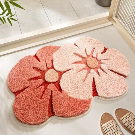 Forest pattern bath and shower mat, plush, soft, non-slip, durable and absorbent, 50 x 80 cm, peach blossom pattern. (1/5)