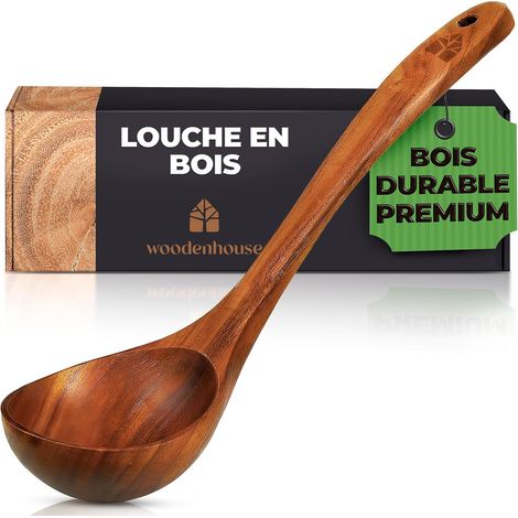 Louche En Teck - 1 Pièce - Bois Naturel - Bec Verseur Et Crochet - Cuisine Quotidienne - 31,5cm (1/5)