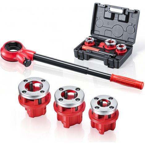 VEVOR Kit Filettatrice Manuale per Tubi a Cricchetto con 3 Filiere, 1/2", 3/4", 1" BSPT, Filettatrice Manuale per Tubi, Impugnatura Comoda, con Valigetta per Installazione e Riparazione Idraulica (1/5)