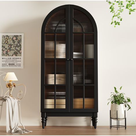 Vitrine de rangement haute à portes vitrées, lot de 2, 152 x 38,5 x 165 cm, noire HAVRYA (1/5)