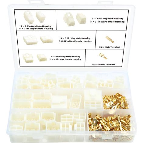 190 Pieces 2 3 4 6 Pin Automotive Electrical Cable Connector Kit, 6.3 mm Pitch Male Female Plug Housing and Pin Header Crimp Cable Clips, for Motorcycle, Bicycle, Car, Boats (1/5)