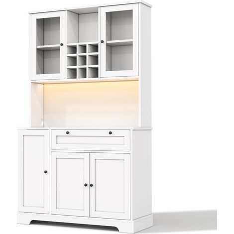 Credenza alta da cucina con LED multicolore, presa integrata, ripiani regolabili 105x40x180 cm (1/5)