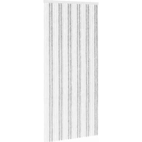 Rideaux anti-insectes en chenille gris clair et blanche (1/5)