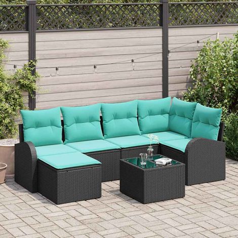 Salon de jardin modulable 7 pièces en polyrotin noir et turquoise, 56.2kg - PANGIVO (1/5)