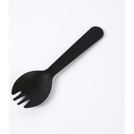 Mini cuillère-fourchette jetable noire 11,5 cm, à l'unité