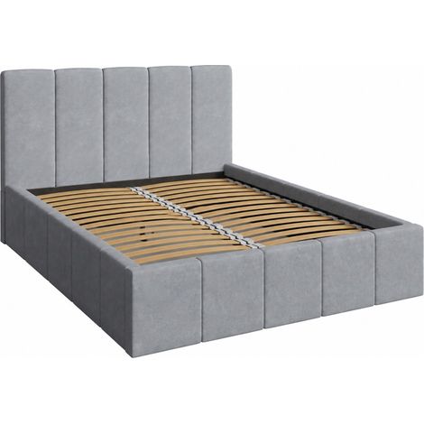 Letto adulto RAVELLO 180x200 cm in tessuto grigio con testiera capitonné e rete inclusa (1/5)