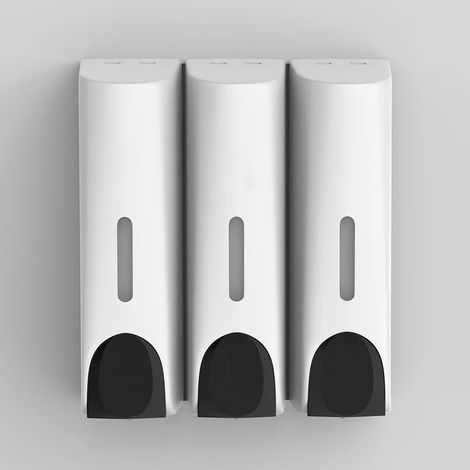 (Blanc triple) Pommeau de douche mural 350 ml, distributeur de savon, distributeur de gel douche, accessoires de bain, pompe à savon chauffante (1/5)