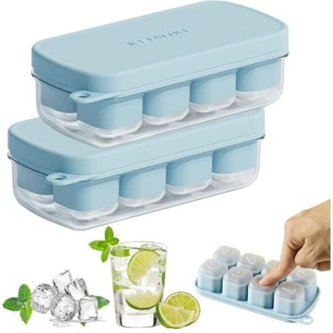 Bac A Glacons Avec Couvercle, 16 grands glaçons, Glacons Moule Silicone Facile A Demouler, Rapide Bac Glacon Automatique Bebe Silicone Sans Bpa Carré Cocktail Whisky Fermé Boîte (2.8x2.1x2.1cm) (1/5)