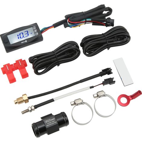 Thermomètre numérique 4 en 1 pour moto, écran LCD, indicateur de tension et de durée d'eau du moteur, adaptateur universel en T 22 mm pour moteur 12 V CC (1/5)