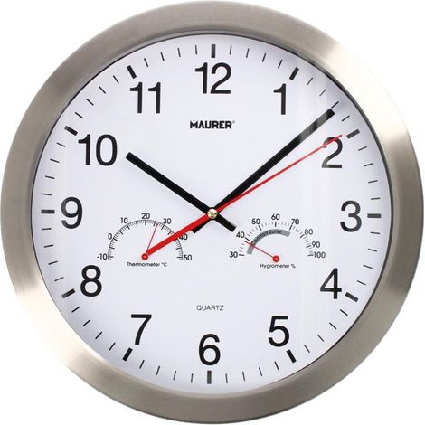 Horloge Murale 30 cm. Avec Hygromètre et Thermomètre. Frontal en Acier (1/4)
