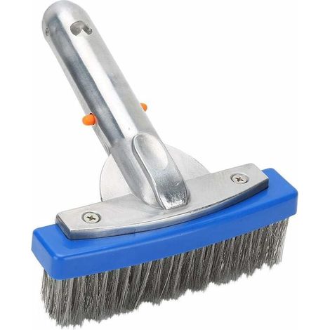 cabezal de cepillo antialgas, alambre de acero inoxidable de 12,7 cm, mango en ángulo de 45°, para suelos y paredes de piscinas. (1/5)