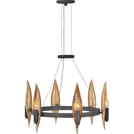 Elstead Hinkley Willow Plafoniera a sospensione cilindrica Carbon Black con Deluxe Gold (1/5)