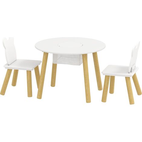 Ensemble 1 table ronde, 2 chaises pour enfant 3 pièces, dossier en forme d\'ours, activités, bricolage, repas, 3-6 ans (1/5)