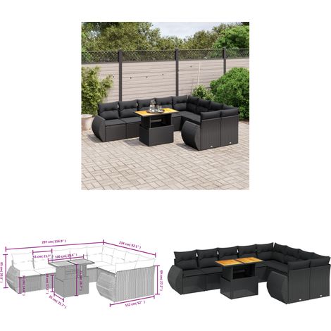 10-tlg. Garten-Sofagarnitur mit Kissen Schwarz Poly Rattan - Gartenmöbel Set - PE-Rattan Möbel - Outdoor Lounge - Gartenlounge - Terrassenmöbel - Home & Living (1/3)