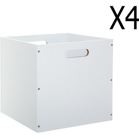 Pegane – Lot de 4 boites de rangement en MDF blanc – Dimensions L. 30.5 x P. 30.5 x H. 30.5 cm – Finitions supérieures pour déco intérieure