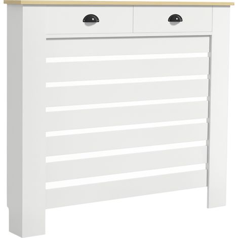 Cache-radiateur avec tiroir – Blanc – Hauteur 95,5 cm x Largeur 111 cm – Design pratique