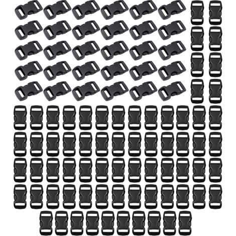 100PCS Latérale en Plastique Mini Boucles,3/8 Pouce Boucles Réglables Noires 10mm Latérales en Plastique Enfichables pour Paracord Bracelets,Collier de Chien Sangle,Sangles de Sac à Dos (1/5)