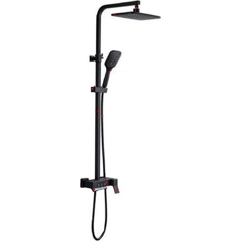 Douche pluie sur pied noir mat – 20x20 cm – Robinet thermostatique – Modèle 200329-7A (1/5)