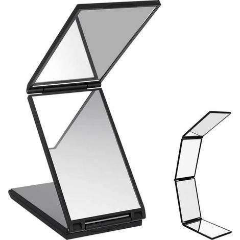 Miroir de maquillage – Miroir de rasage – Miroir à quatre faces – Miroir portable à 360° – Pliable – Rotatif – Noir (1/3)
