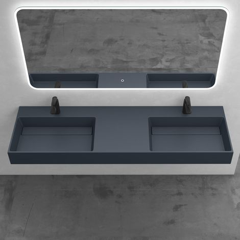 Mai & Mai Lavabo da Appoggio Doppio160x48x13cm, Lavandino Bagno Colossum12 Lavabo da Minerale Fuso Senza Troppopieno, Antracite