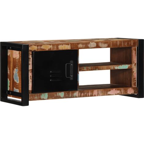 Mobile porta TV 80 x 30 x 35 cm con ampio spazio di archiviazione e maniglie metalliche in stile industriale in legno massello marrone 020057633