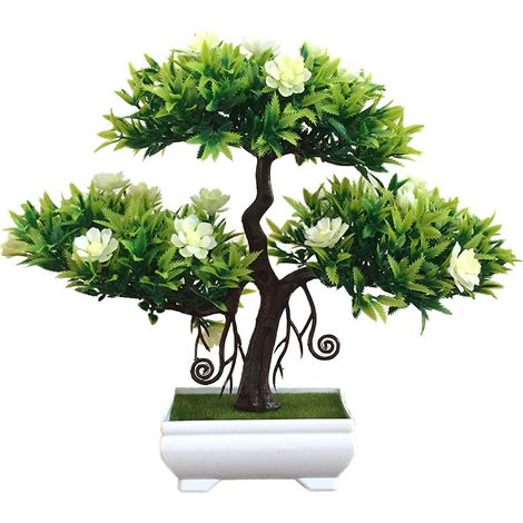 Plante Artificielle En Pot - Simulation Réaliste Bonsaï Blanc - Décoration Intérieur Extérieur Bureau Maison - 1 Pièce (1/2)