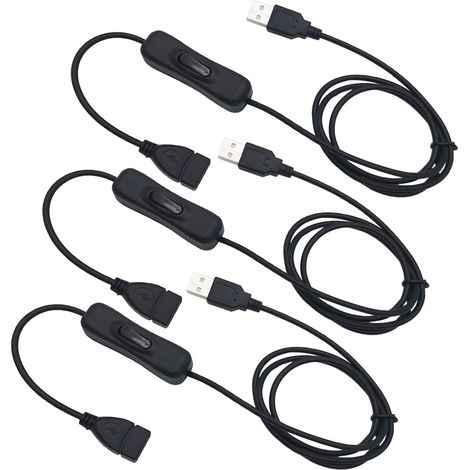 Lntyq 3 Pcs Rallonge USB avec Interrupteur, Câble USB Mâle à Femelle avec Interrupteur, Convient pour Enregistreur de Conduite, Lampe de Bureau LED, Ventilateur USB, etc (1M,noir)