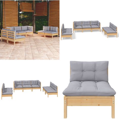 7-tlg. Garten-Lounge-Set mit Grauen Kissen Kiefer Massivholz - Garten-Lounge-Set - Garten-Lounge-Sets - Home & Living (1/5)