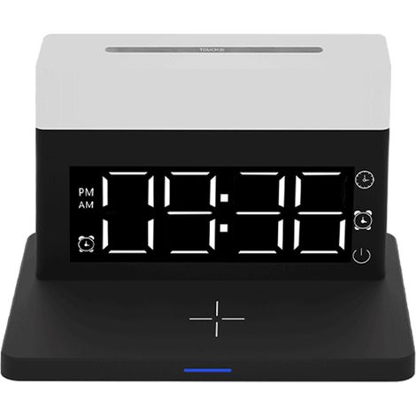 Lampe de table N65 15W avec chargeur sans fil multifonctionnel, réveil et chargeur rapide 6 en 1 pour iOS et Huawei (noir) (1/5)