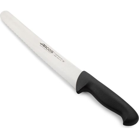 Coltello da pasticcere Arcos Colore - Prof. 293225 in acciaio inox Nitrum e mango ergonomico nero polipropilene nero e lama 25 cm, coperchio espositivo.