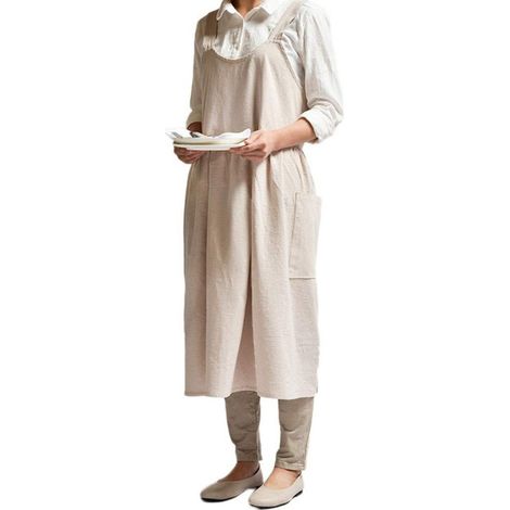 Tablier de cuisine pour femme avec 2 poches avant, en coton et lin, idéal pour cafés, fleuristes, travail et ménage.