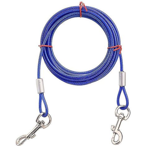 Laisse double pour deux chiens, en fil d'acier de 10 m, avec câble d'attache anti-morsure, pour l'extérieur.
