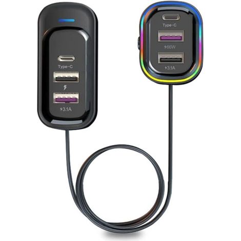 Multifunktionales USB-Autoladegerät, 18W + 15W Schnellladung mit 5 Ladeanschlüssen und Spannungsanzeige, für Pkw, Lkw, Transporter und SUVs (12-24V).