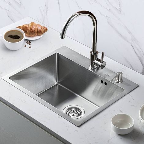 Auralum 55 x 45 x 19 cm Lavello Da Cucina Incasso In 304 Acciaio Inox Spazzolato Lavandino Cucina 1 Vasca Con Kit Di Scarico Tappo Filtro Lavelli (1/5)