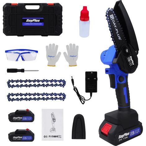 Mini Chainsaw Brushless 6 Inch with 2 Rechargeable Battery and Fast Charger, Battery Powered Electric Chainsaw for Tree Pruning, Cordless Power Chain Saws with 2 Chains and Speed 2200RPM (1/5)