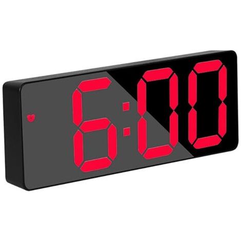 Réveil numérique à affichage LED avec batterie rechargeable - Double usage - Mode snooze - Réveil nocturne - Convient pour chambre à coucher et bureau - Rouge (1/4)