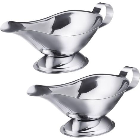 Lot de 2 bols à sauciène/saucière, bec anti goutte, volume de remplissage : 120 ml, acier inoxydable argenté (1/5)