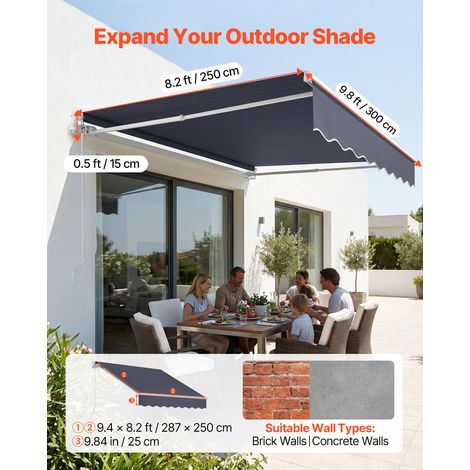 Store Banne Manuel 300x250 cm Auvent Rétractable pour Terrasse et Balcon, Extérieur, Devantures de Cafés, de Restaurants, de Boutiq… (1/5)