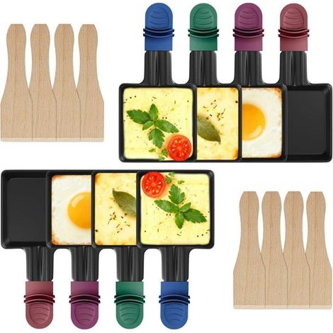 Ipow Lot De 8 Poelon Raclette Carré À Revêtement Anti-Adhésif,Coupelle Raclette Barbecue Avec Poignée Colorée Isolée Pour Fr[CA3] (1/5)