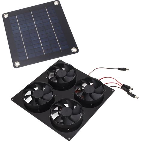 Solarventilator mit 4 Ausgängen für Tierunterstände im Freien, IPX7 wasserdicht, 5–12 V, inklusive Solarpanel-Set für Gartenhäuser (1/5)