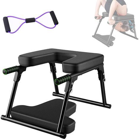 Tabouret de yoga pliable pour les postures sur la tête, avec une structure en métal, idéal pour le fitness, la méditation et la relaxation. Charge maximale : 200 kg. Couleur : noir. (1/5)