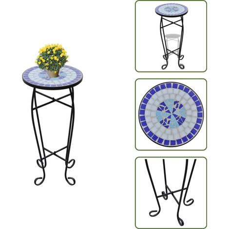 Table d'appoint Mosaïque Bleu et blanc - Table Basse - Table D'appoint - Décoration Jardin - Mobilier Extérieur - Table Plante (1/5)