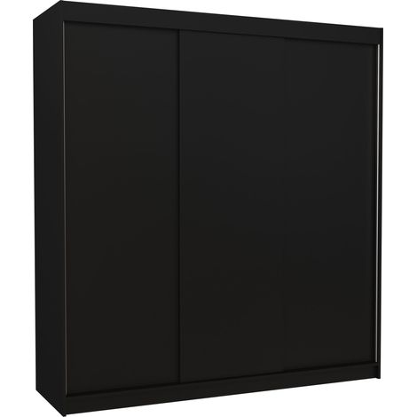 Les Tendances – Armoire noire 3 portes coulissantes – Dimensions L 200 x H 215 x P 58 cm – Aménagement intérieur penderie et étagères réglables (1/4)