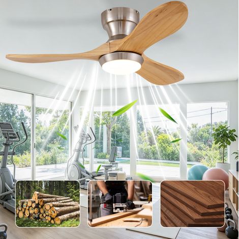 Ventilador de techo 90 cm de madera natural con LED y mando a distancia FloraGrace (1/5)