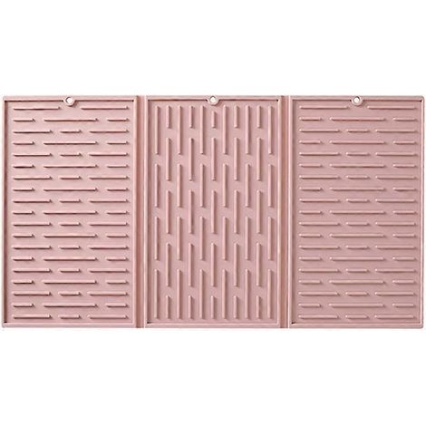 Dreiteilige, faltbare, rosa Silikon-Abtropfmatte, ideal für Küchenarbeitsplatten. (1/5)