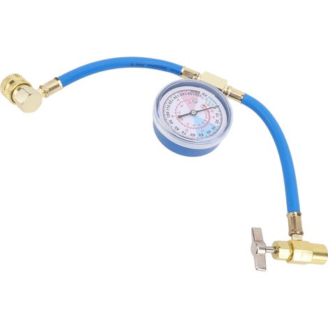 Kit de mangueras para recarga de refrigerante de aire acondicionado automotriz con manómetro, grifo de 1/2 pulgada, válvula de distribución y conexión rápida para R134A. (1/5)